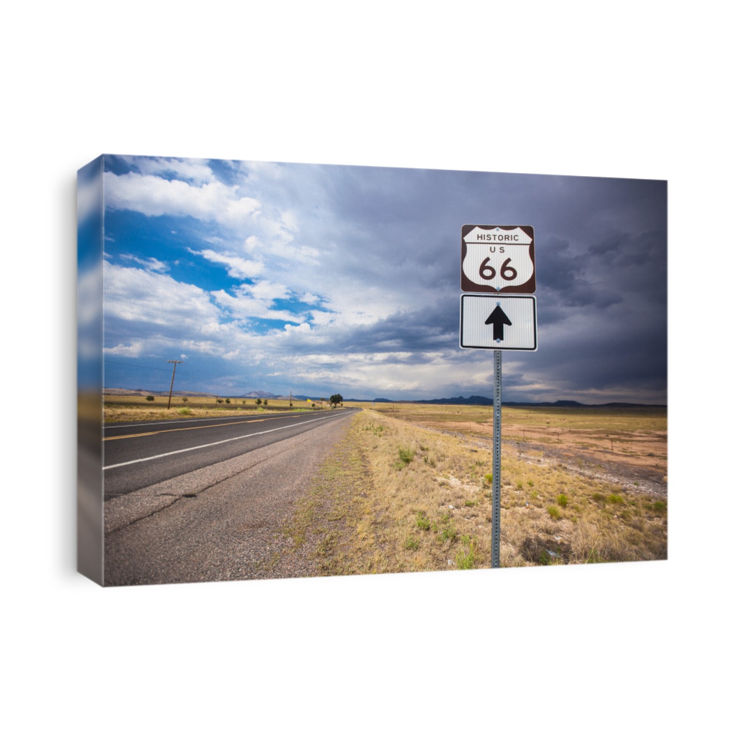 Route 66 Road and Sign near Flagstaff, Arizona, USA