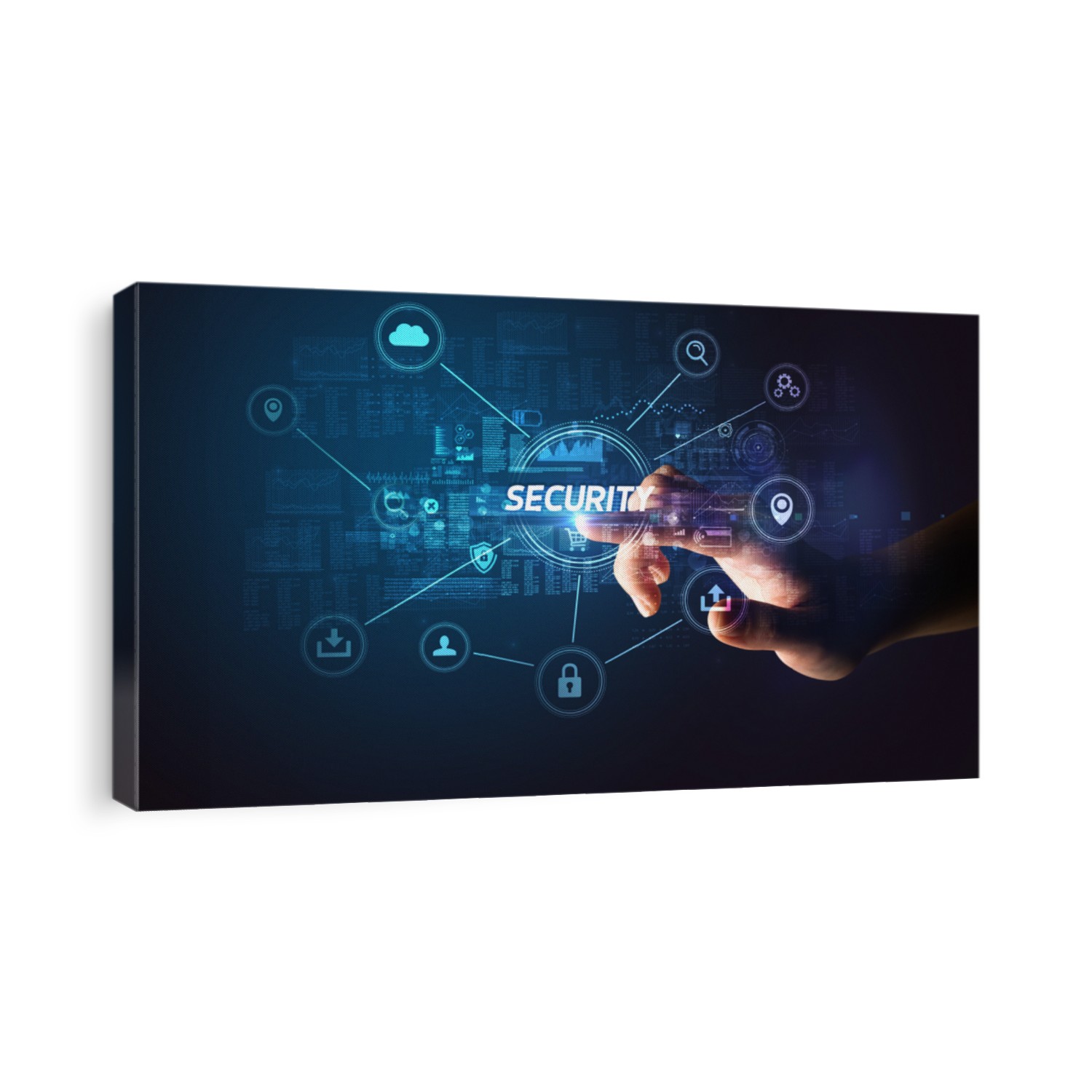 Hand touching SECURITY inscription, Cybersecurity concept
